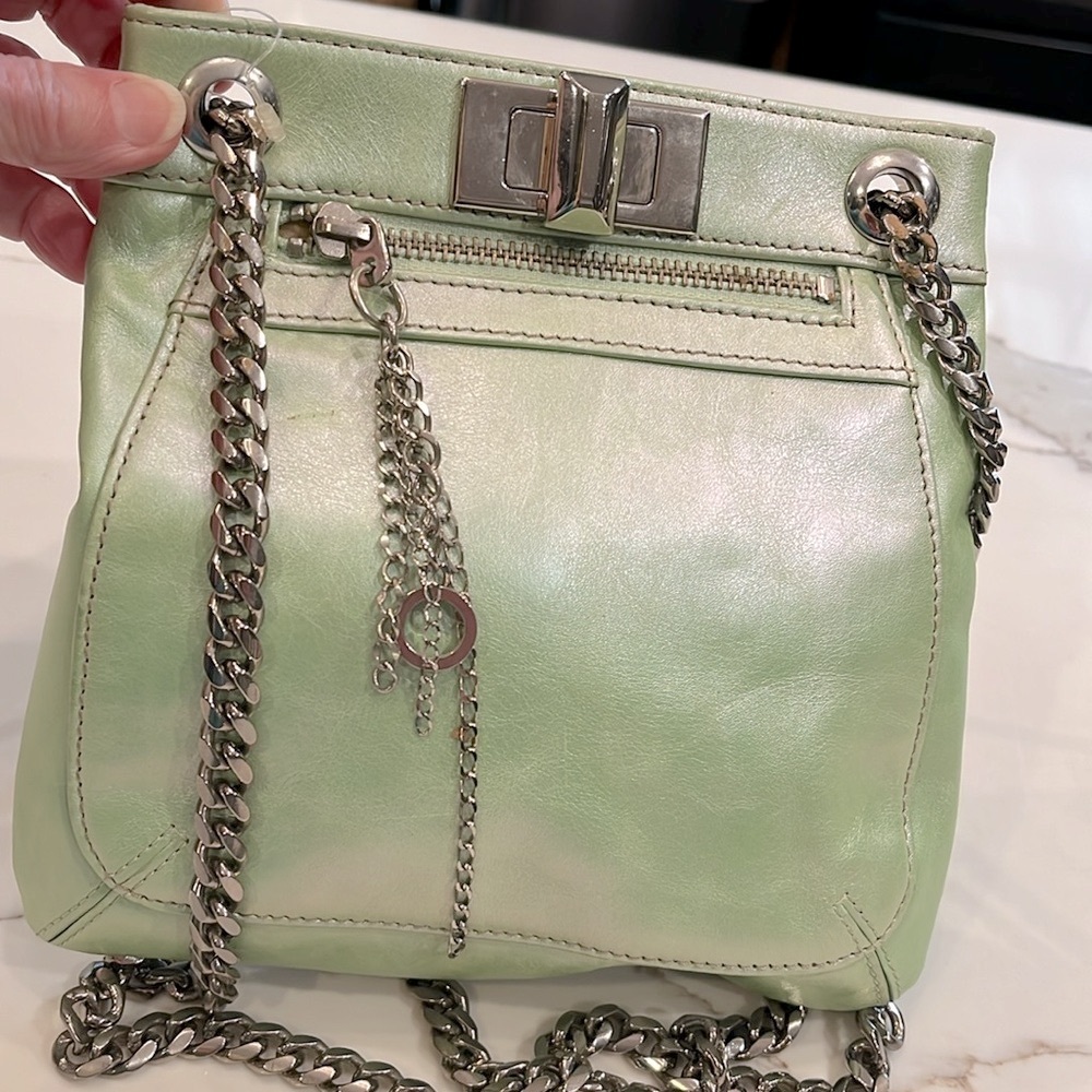 Elegant Mint Green Women's Bag by Via Spiga Double Silver Shoulder Chain & Trim